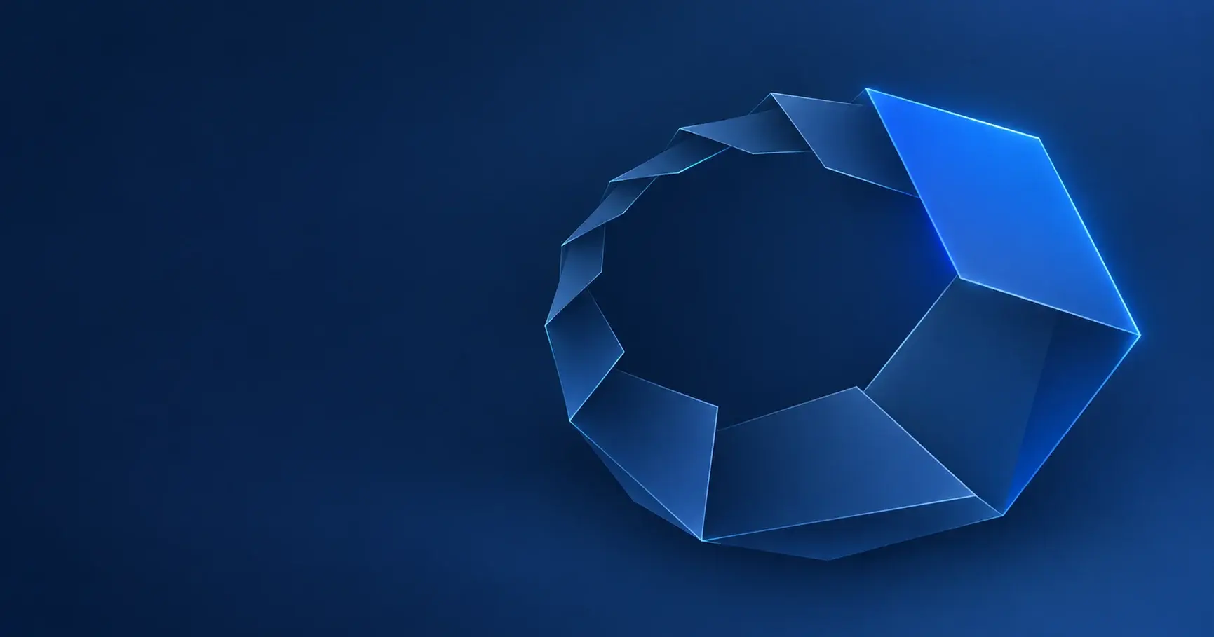 A loop built from angular segments, each larger than the last, with the newest segment glowing blue