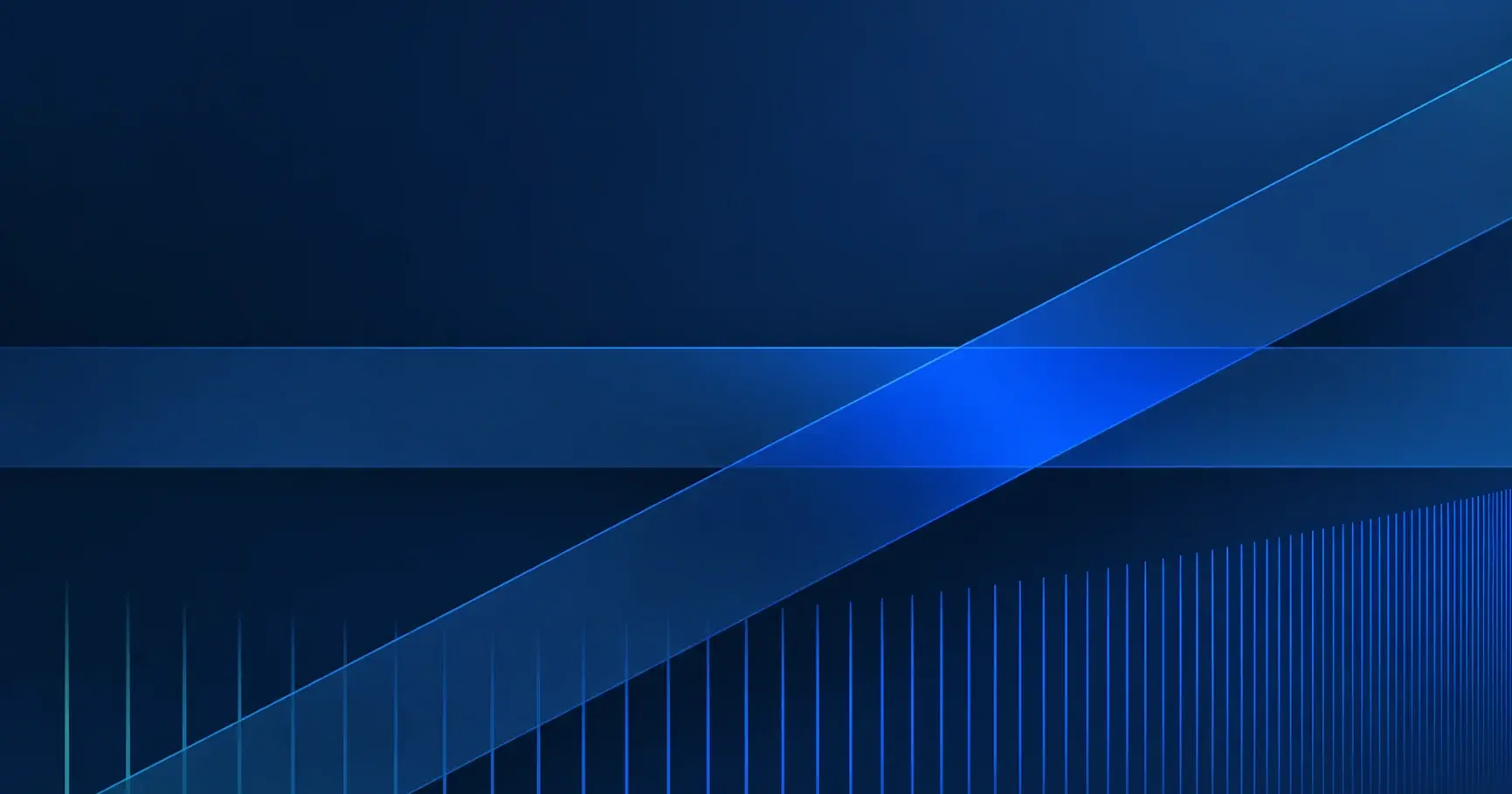 Two bands crossing over one another, glowing brighter where they overlap, above a row of tightening vertical lines