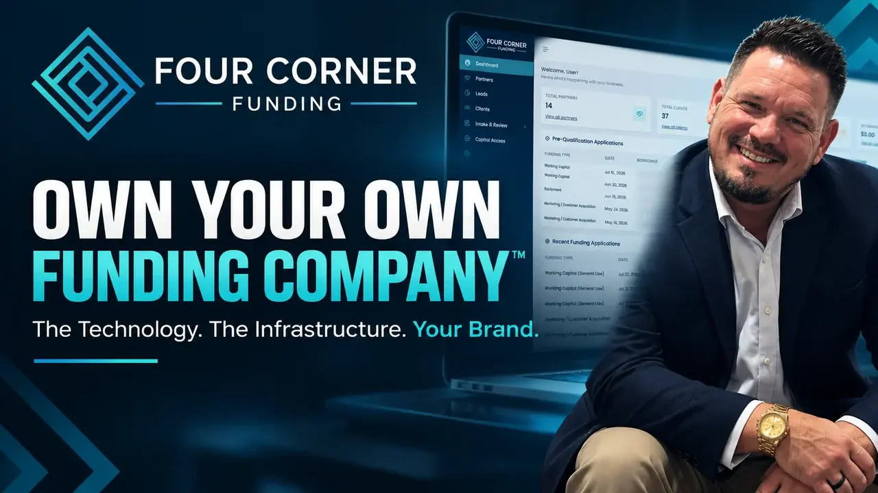 Own your own funding company. Craig Rice with the white-label partner dashboard behind him.
